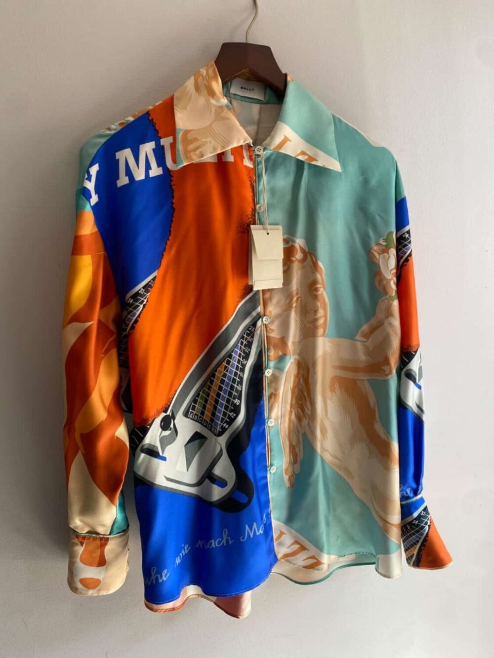 Bally Men's Blue Abstract-Print Panelled Shirt